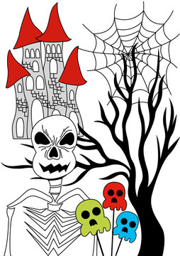 skeleton halloween and tree
