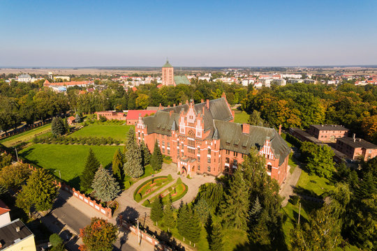 Aerial view of the Monastery of St. Catherine in Braniewo, Poland