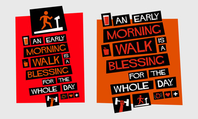 An early-morning walk is a blessing for the whole day. (Flat Style Vector Illustration Fitness Quote Poster Design)