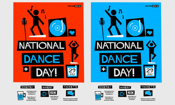 National Dance Day - July 29 (Flat Style Vector Illustration Quote Poster Design) Event Invitation with Venue and Time Details
