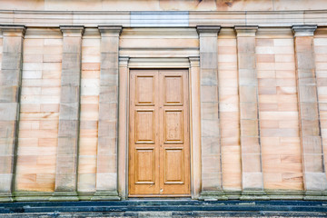 Wooden door from the front of the national gallery in Edinburgh
