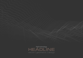 Dark grey abstract futuristic wavy dotted lines background