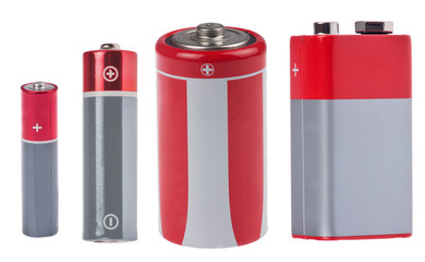 set of red and grey batteries isolated on white