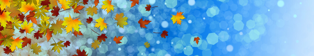 Fototapeta na wymiar autumn leaves on ice, autumn background 