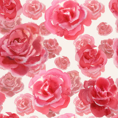 Rose flowers handmade watercolor seamless pattern gentle