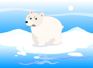 Polar bear eating fish vector illustration