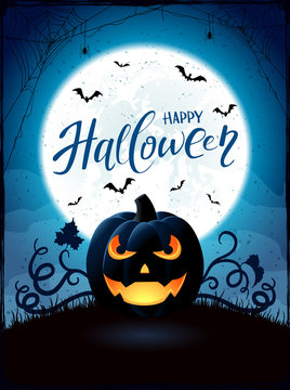 Halloween theme with Jack O Lantern on the moon background
