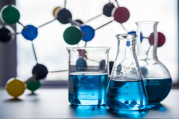 science laboratory testtube and molecule structure model, science concept