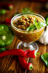 acute sauce of adzhika from various types of pepper