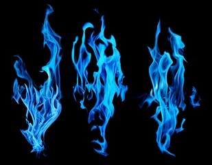 Photo sur Aluminium Flamme ensemble d& 39 étincelles de feu bleu sur fond noir