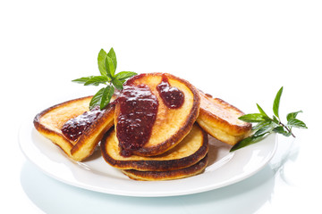 sweet pancakes with raspberry jam