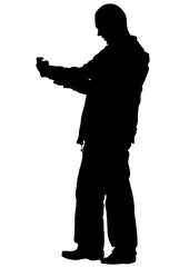 Man with a camera on a white background