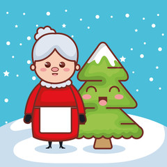 christmas grandmother with pine character icon