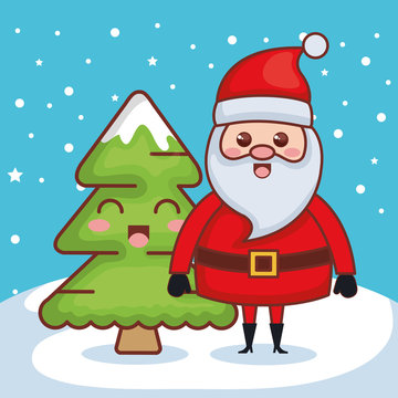santa claus with pine character christmas card
