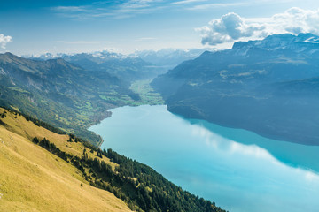 Fototapeta premium Aussicht auf Brienz und türkisfarbenen Brienzersee, Berner Oberland, Schweiz