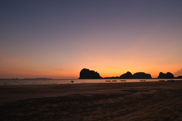 the orange sunset at the beach