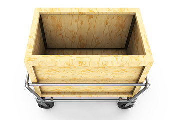 Cardboard box with wheels - shipping concept 3d render