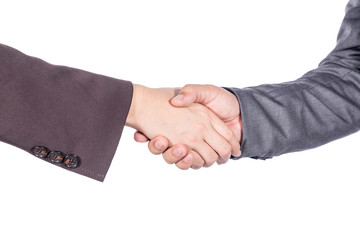 business woman and man shaking hands to accept business agreement