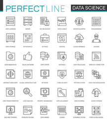 Data Science thin line web icons set. Data analysis outline stroke icons design.