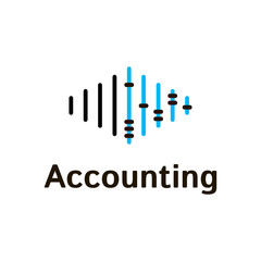  Vector logo template for accounting company. Illustration of scores in blue and black colors. EPS10. Creative and simple logotype for business companies.