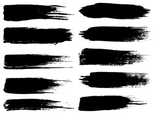 Vector collection of artistic grungy black paint hand made creative brush stroke set isolated on white background. A group of abstract grunge sketches for design education or graphic art decoration