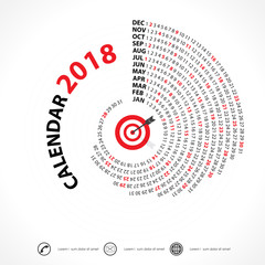 2018 Calendar Template.Spiral calendar.Calendar 2018 Set of 12 Months.Vector design stationery template.Week starts Monday.