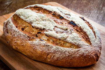 Freshly baked rustic bread close-up