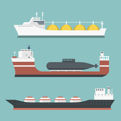Cargo vessels and tankers shipping delivery bulk carrier train freight boat tankers isolated on background vector illustration