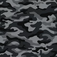 Fototapete Tarnmuster Armee Tarnung nahtloses Muster, schwarz und grau. Vektor