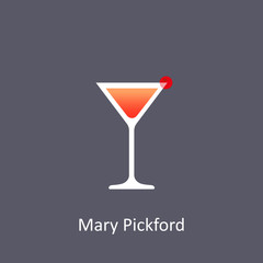 Mary Pickford cocktail icon on dark background in flat style