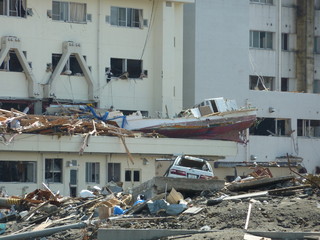 The effects of the tsunami in Japan. Destruction after the most powerful tsunami in 2011. 