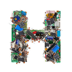 Letter H made of electronic components