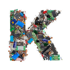 Letter K made of electronic components