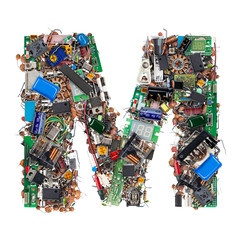 Letter M made of electronic components