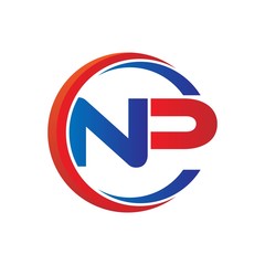 np logo vector modern initial swoosh circle blue and red