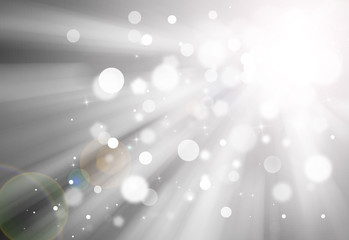 Gray glitter sparkles rays lights bokeh festive elegant abstract background.