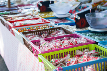 sweets in boxes on crafts fair