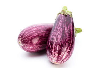 Fresh eggplants, aubergine on a white background.