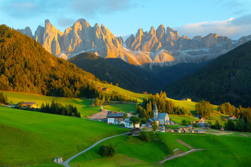 Santa Maddalena village in front of  Dolomites Group, Italy, Europe