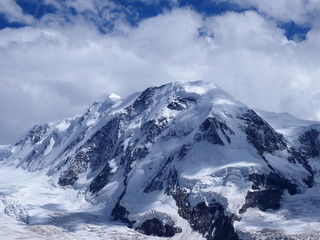 Fototapeta na wymiar Lyskamm at Monte Rosa massif, landscape of swiss alpine mountain range glacier in Alps, SWITZERLAND