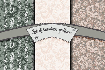 set of seamless patterns with flowery and bands  decor