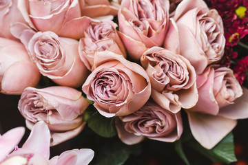 Pink roses on a flower market