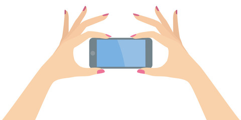 Obraz na płótnie Canvas woman hands holding smart phone horizontally