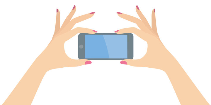 Woman Hands Holding Smart Phone Horizontally