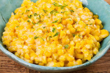 Creamed skillet corn. Corn dish, horizontal