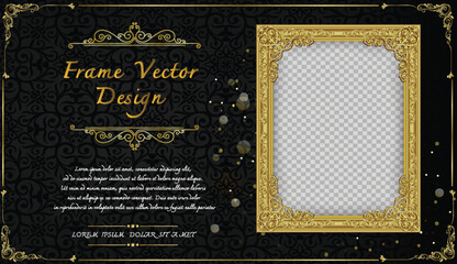 Thailand Royal gold frame on drake pattern background, Vintage photo frame on drake background, antique, vector design pattern