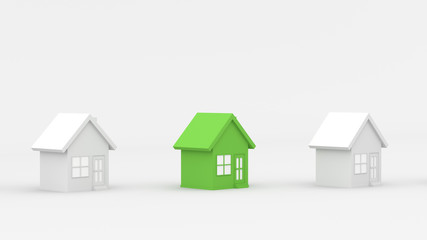 Green and white house on white background. 3D rendering.