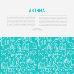 World asthma day concept with thin line icons: air pollution, smoking, respirator, therapist, inhaler, bronchi, allergy symptoms and allergens. Vector illustration for banner, web page.