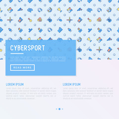 Cybersport concept with thin line icons: gamer, computer games, pc, headset, mouse, game controller. Modern vector illustration for banner, web page, print media.