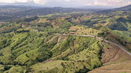 Aerial view of Nan's romantic road number 1081 in the northern part of Thailand, Beautiful route along the montains, which called Sky route 